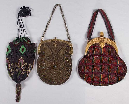 THREE COLORFUL EVENING BAGS, 1900-1930