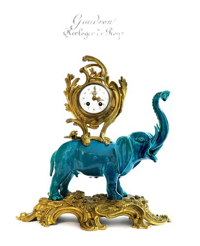 19th C. French Chinoiserie Bronze & Porcelain Clock
