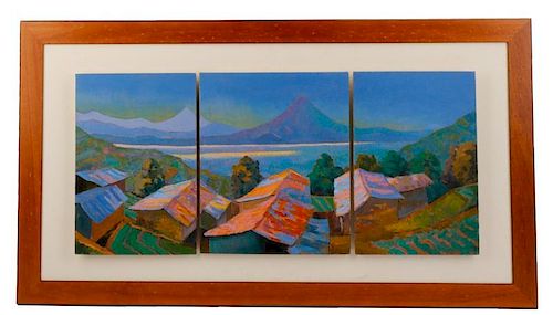 Henry Calitxe Triptych Signed Oil, Island Vista
