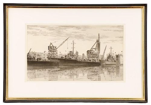 John Taylor Arms "Destroyers in Wet Basin" Etching