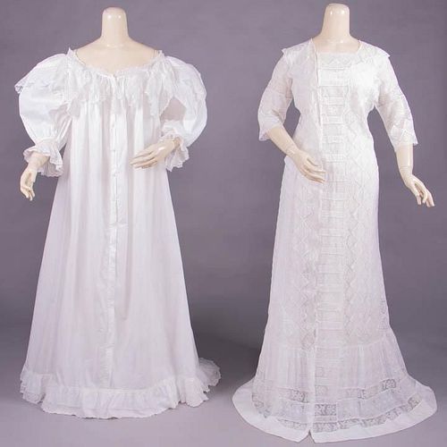 TWO COTTON & LACE DRESSING GOWNS, 1880-1890s