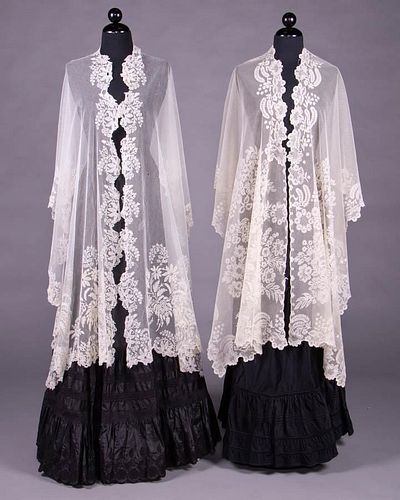 TWO LONG EMBROIDERED OR APPLIQUÃ‰D SHAWLS, 1830-1840s