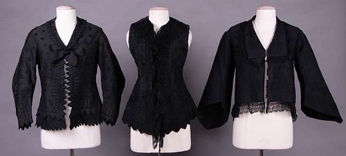 THREE BLACK SOUTACHE EMBROIDERED JACKETS, 1860s
