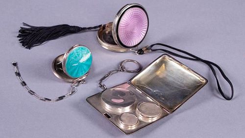 THREE ENAMELED COMPACTS, ENGLAND, 1930s