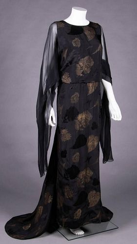LABELED BLACK SILK & GOLD LAMÃ‰ EVENING GOWN, 1930s