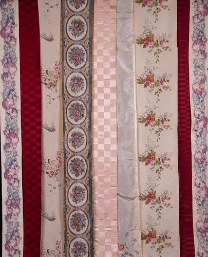 LOT OF FLORAL CHINE LENGTHS & RIBBONS, LATE 19TH C