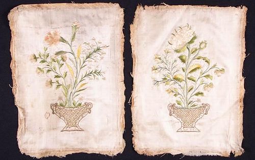 TWO SILK & METALLIC THREAD EMBROIDERED PANELS, 18TH C