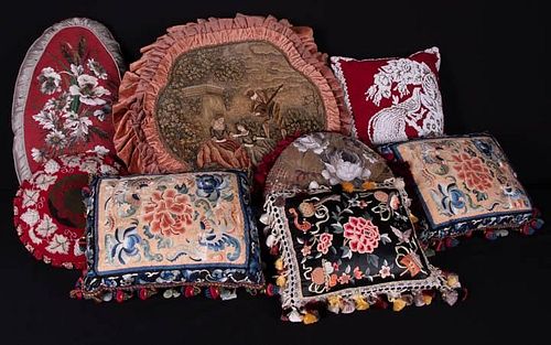 EIGHT BEADED OR EMBROIDERED DECORATIVE PILLOWS