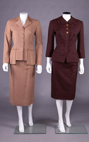 TWO BROWN WOOL IRENE SKIRT SUITS, AMERICA, 1948-1952