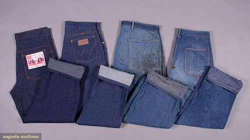 FOUR PAIR BLUE JEANS OR DUNGAREES, AMERICA, 1950s