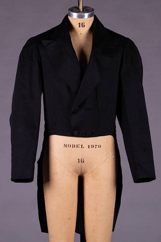 MANS FINE WOOL BROADCLOTH CUTAWAY TAILCOAT, 1840-1850s