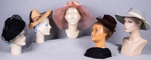 FIVE HOLLYWOOD FILM STYLE LADIES HATS, AMERICA, 1930-42