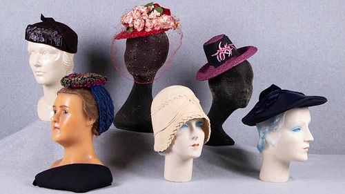 SIX ASSORTED DESIGNER HATS, AMERICA, 1920-1940s