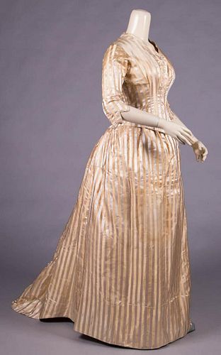 SATIN & RIBBED SILK STRIPED GOWN, LATE 1870s