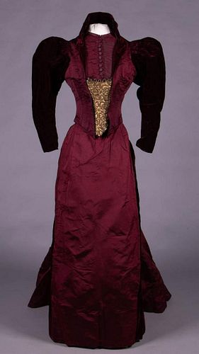 LABELED VELVET & FAILLE AFTERNOON GOWN, c. 1892