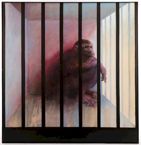 Charles K. Sibley, "The Chimp", Signed Painting
