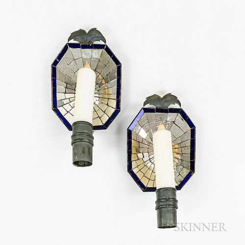 Pair of Tin Mirrored Wall Sconces