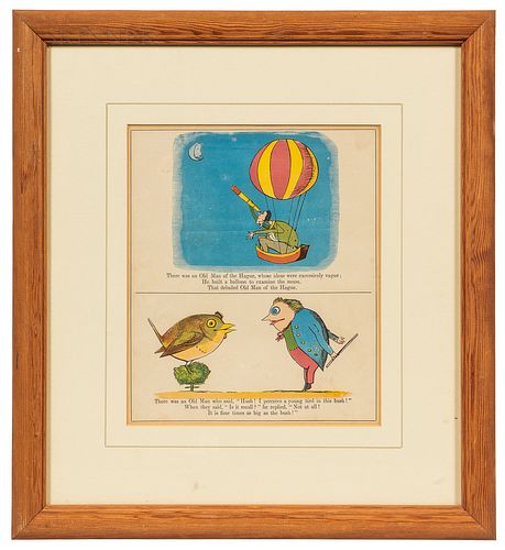 Framed Colored Lithograph of an Edward Lear Limerick