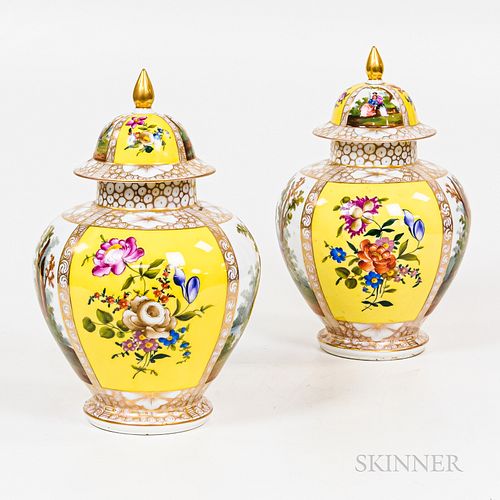 Pair of Hand-painted Covered Porcelain Jars