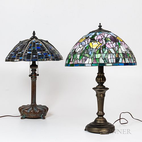 Two Tiffany-style Leaded Glass Lamps