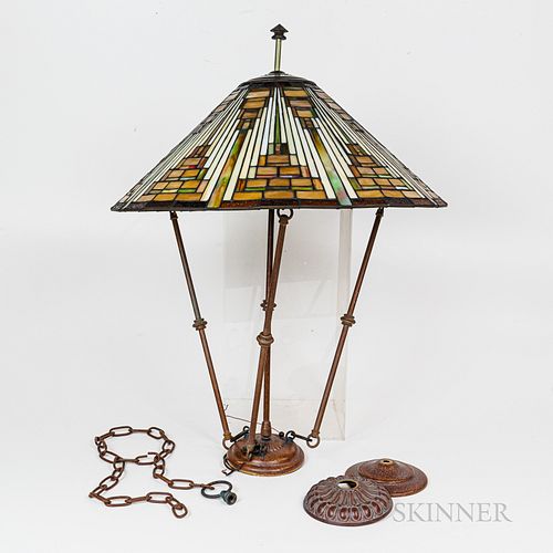 Prairie-style Metal and Glass Ceiling Fixture