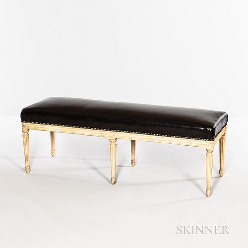 Modern Black Leather and White-painted Upholstered Bench