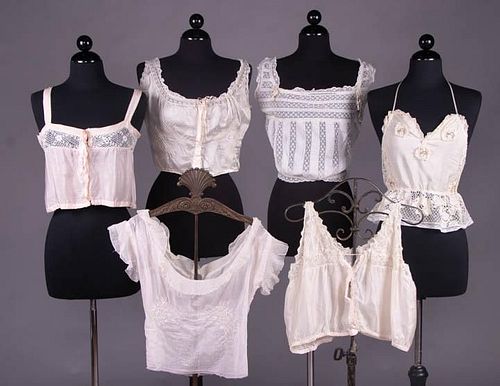 SIX LACE CORSET COVERS, 1910-1920s