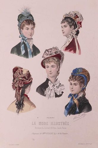 TWELVE ASSORTED MILLINERY & ACCESSORY PLATES, FRANCE