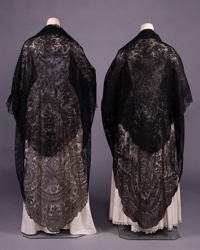 TWO CHANTILLY LACE SHAWLS, 1850-1860s
