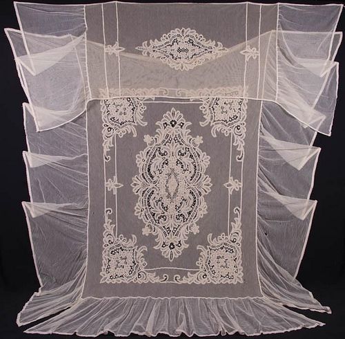 TAPE LACE BED COVER & PILLOW TOPPER, c. 1900