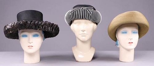 TWO SCHIAPARELLI & ONE PAULETTE STRAW HATS, PARIS, 1950