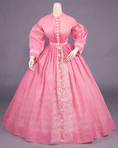 PINK LINEN DAY DRESS, 1855-1860
