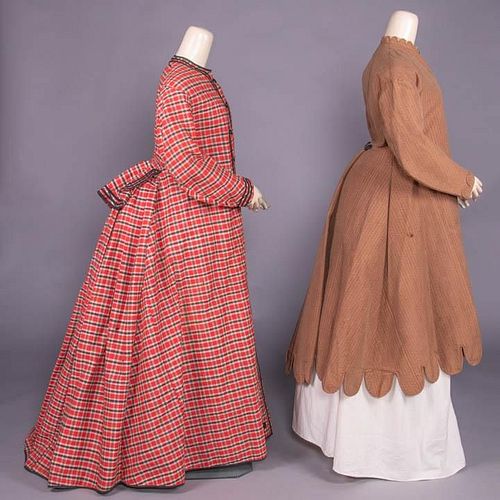 PLAID AT HOME WRAPPER & BROWN OVERDRESS, c. 1870