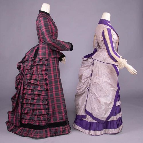 TWO SILK TAFFETA DAY DRESSES, c. 1882
