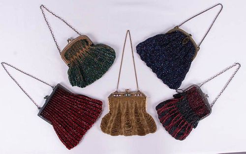 FIVE BEADED FRAME BAGS, 1910-1920s