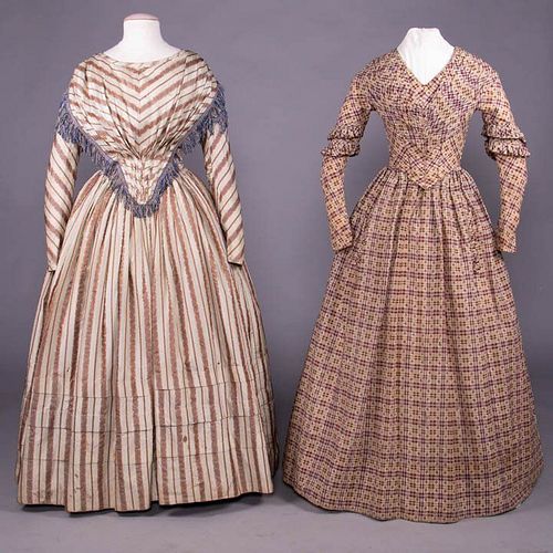TWO BROWN DAY DRESSES, EARLY 1840s