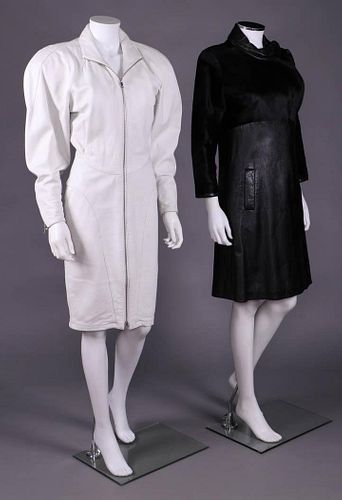 TWO LEATHER COAT DRESSES, SAN FRANCISCO, 1960s & 1980s