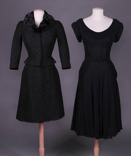 TWO BLACK DAY DRESSES, 1940-MID 1950s