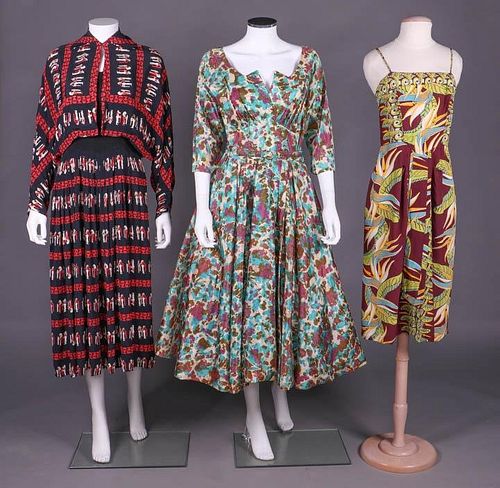 THREE PRINTED SUMMER OR RESORT DRESSES, 1950s
