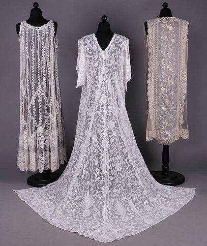 THREE EMBROIDERED & LACE PEIGNOIRS, 1900-1930