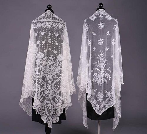 TWO APPLIQUED SHAWLS, MID-LATE 19TH C