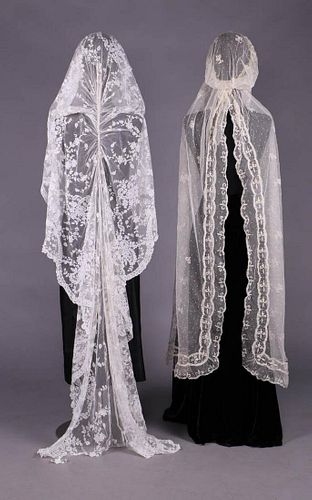 TWO EMBROIDERED VEILS, 1860-1920