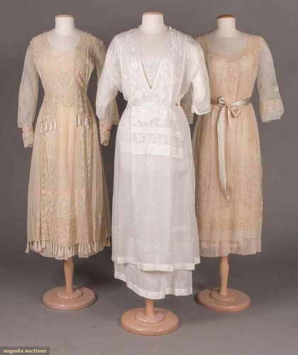 THREE EMBROIDERED OR LACE TEA GOWNS, ITALY, 1912-1917
