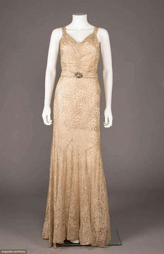 METALLIC LACE EVENING GOWN, c. 1934