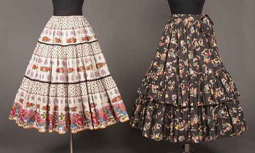 TWO PRINTED SKIRTS, FRANCE & AMERICA, LATE 1940-1950s