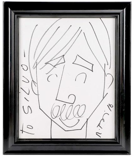 Romero Britto, Signed Figural Crayon Sketch