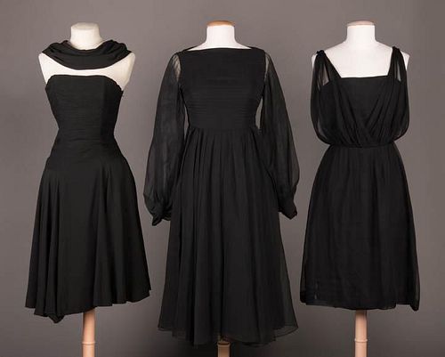 THREE BLACK DRESSES COCKTAIL, AMERICA, MID-LATE 20TH C