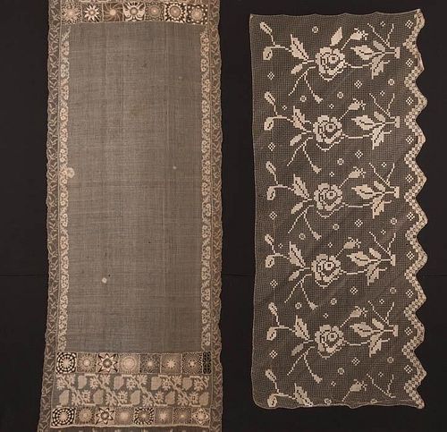 ONE MIXED LACE SHAWL & ONE FILET LACE VALANCE, 19TH C