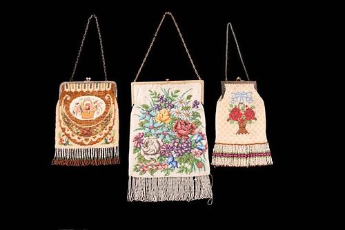 THREE FLORAL BEADED FRAME BAGS, GERMANY, 1890-1920