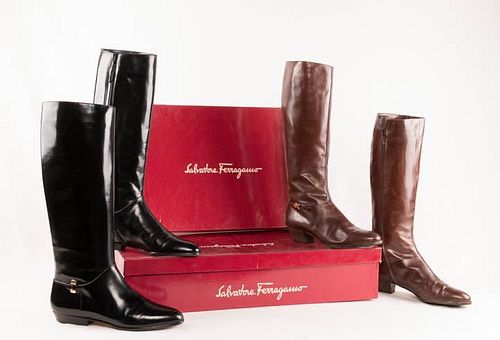 TWO PAIRS OF LEATHER FERRAGAMO BOOTS, ITALY, MODERN